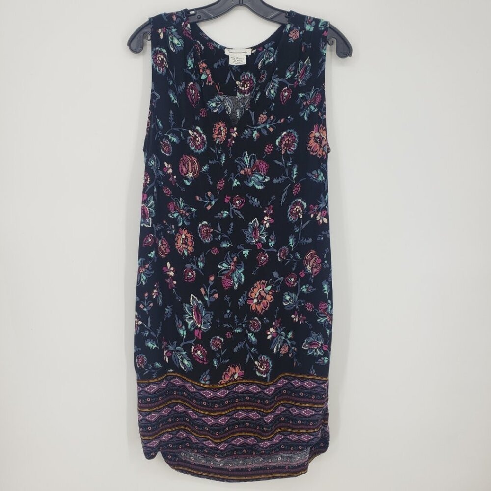 BeachLunchLounge Floral Tunic Dress M Sleeveless Boho Black